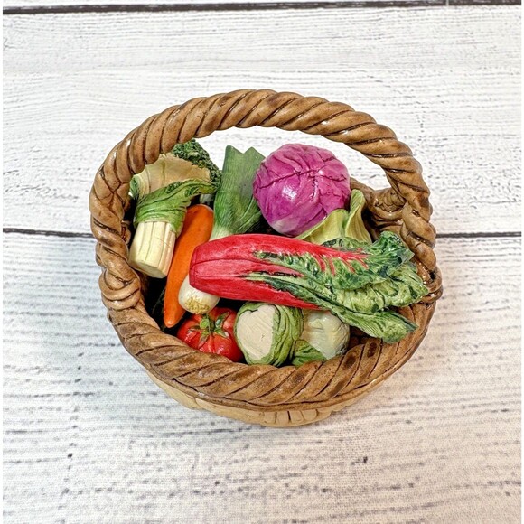 Vintage Miniature Ceramic Woven Basket Vegetables 2.5” Kitchen Cottage Core 13Pc - Picture 1 of 6